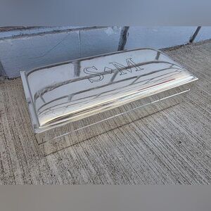 Vintage Pottery Barn Monogram SM Silver Jewelry Keepsake Box Velvet Lined 7.5”